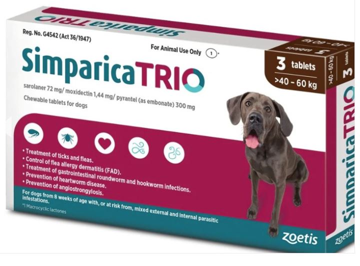 Simparica Trio - Brown x 3 - 40.1KG - 60KG