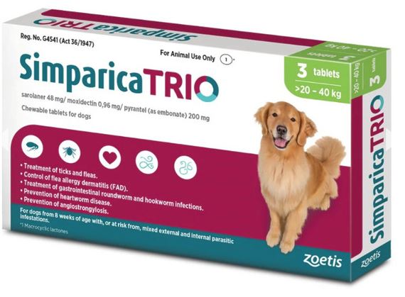 Simparica Trio - Green x 3 - 20.1KG - 40KG