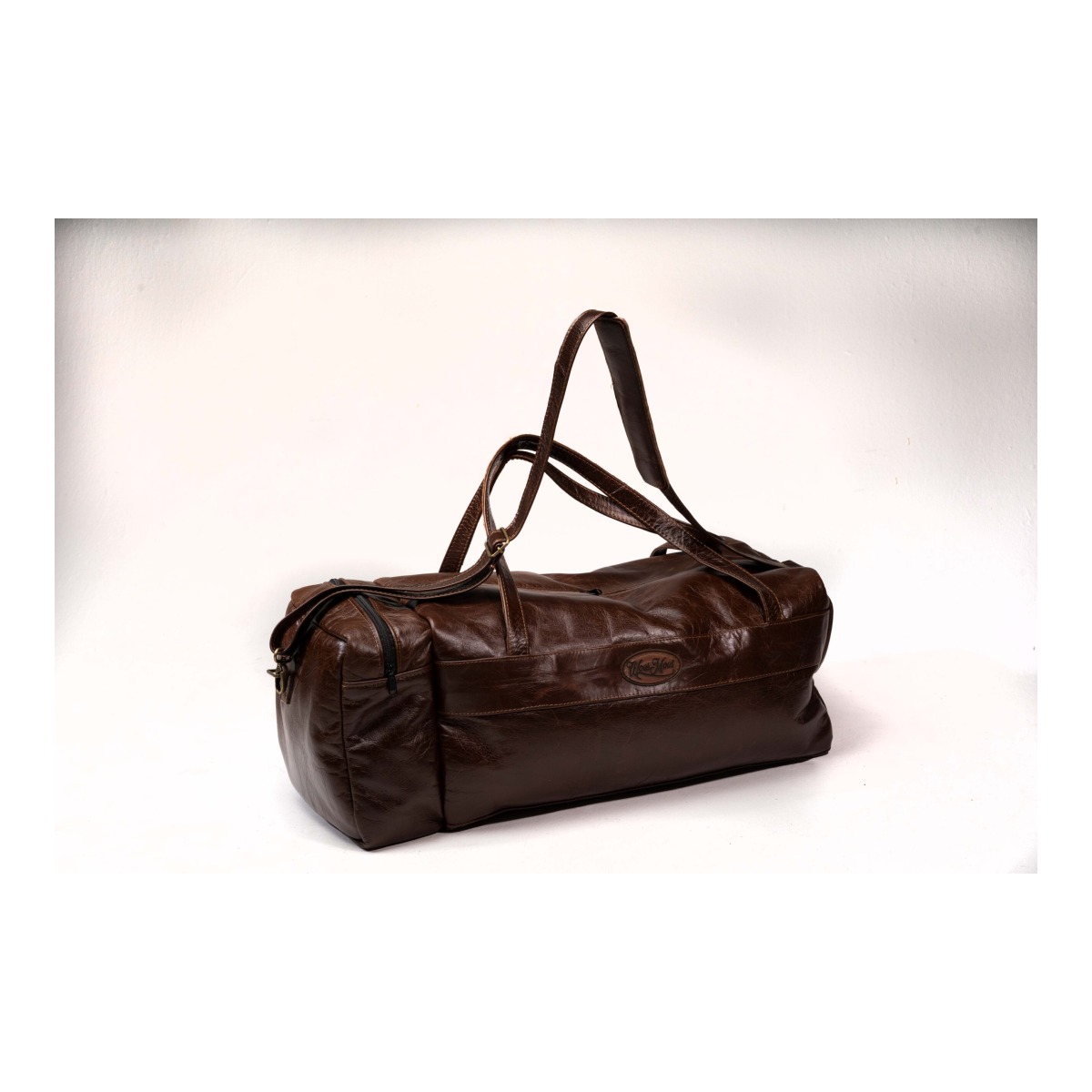 LEATHER OVERNIGHT BAG - DARK BROWN