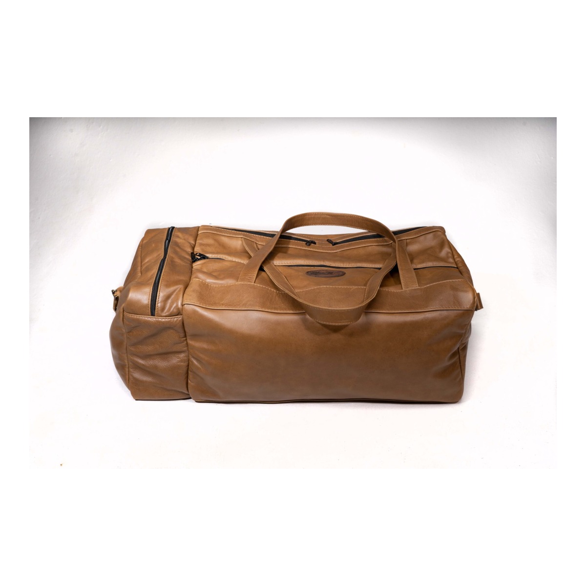 LEATHER OVERNIGHT BAG - LIGHT BROWN