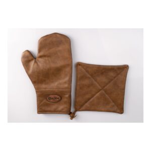 LEATHER GLOVES & POTHOLDER - DARK BROWN