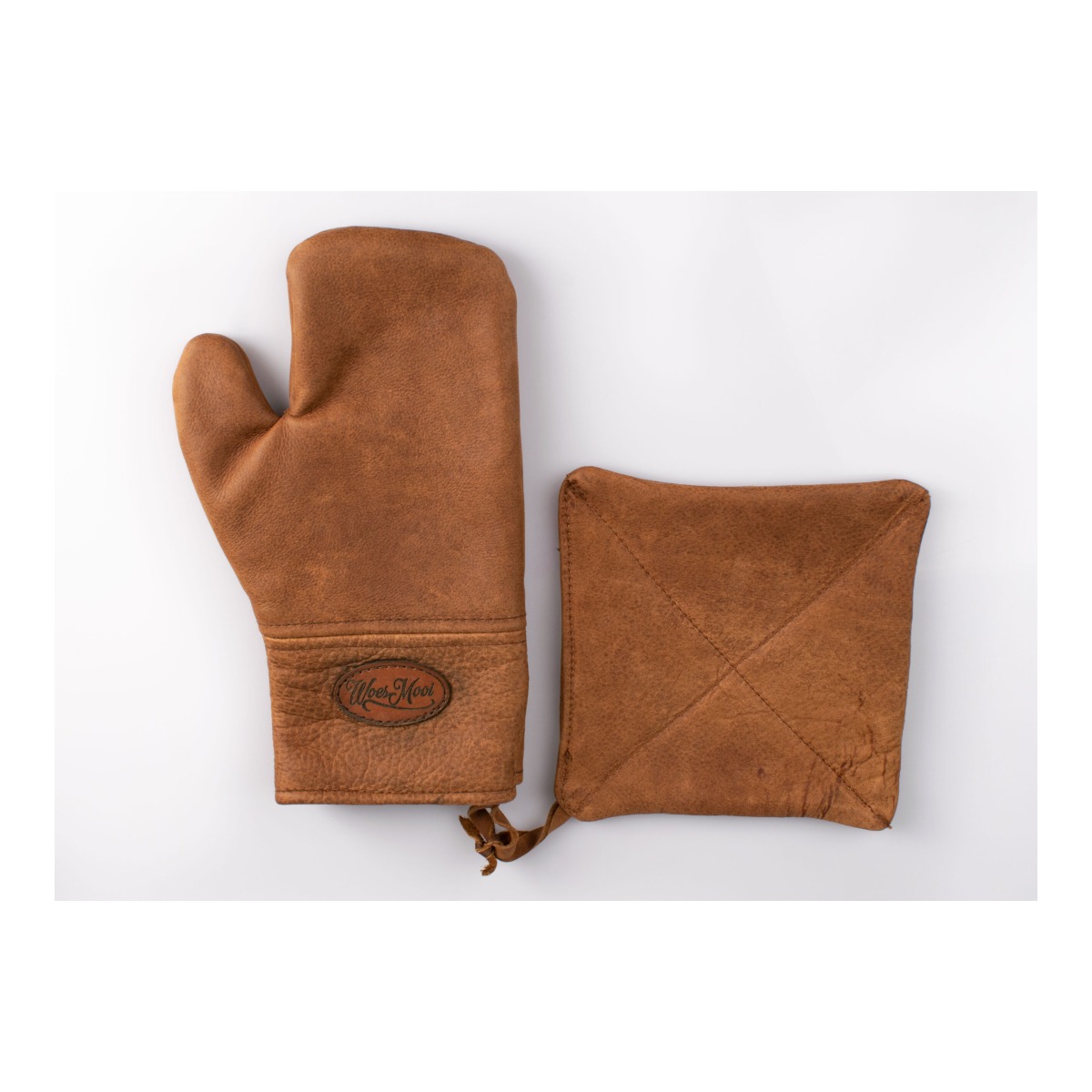 LEATHER GLOVES & POTHOLDER - LIGHT BROWN