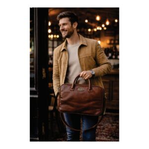 LEATHER LAPTOP BAG - DARK BROWN