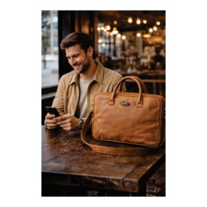 LEATHER LAPTOP BAG - LIGHT BROWN