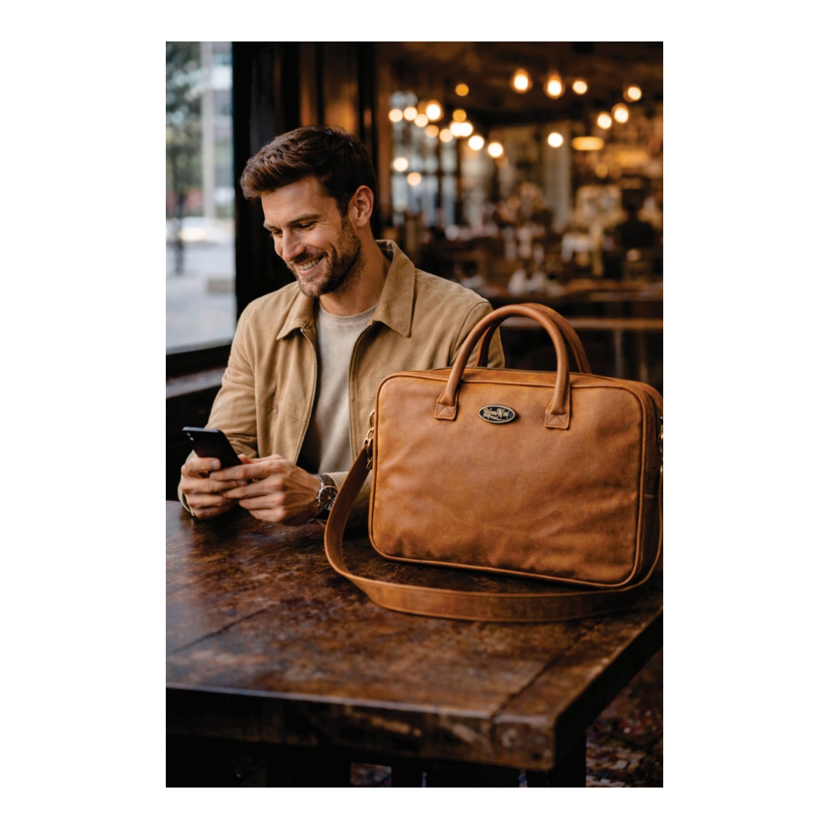 LEATHER LAPTOP BAG - LIGHT BROWN
