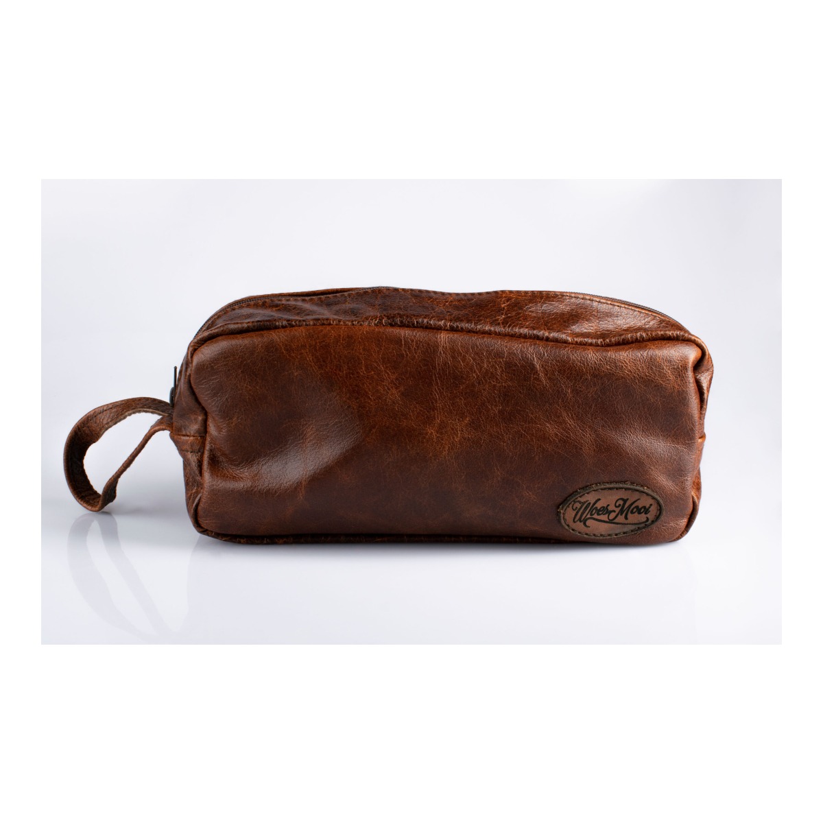 LEATHER SHAVING BAG - DARK BROWN