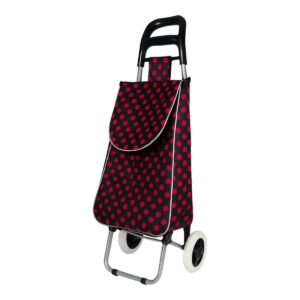 Foldable Two-Wheel Shopping Trolley with Large Polka Dot Bag