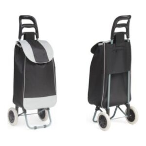 Foldable Two-Wheel Shopping Trolley with Black & White Bag