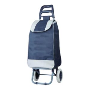 Foldable Two-Wheel Shopping Trolley with Blue & White Bag