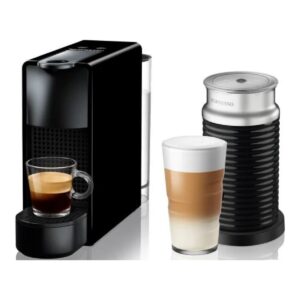 Nespresso Essenza Bundle Mini Automatic Espresso Machine with Aeroccino Milk Frother - Square Piano Black
