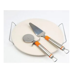 ALVA 30cm Pizza Stone With Lifter & Cutter | Ceramic stone Rolling Pizza Cutter
