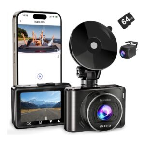 Bezos 4K Dash Cam + 64GSD Card, UHD 1080P WIFI Mobile Interconnection