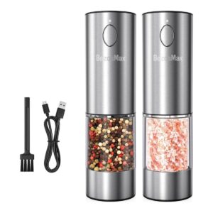 BESZOS MAX ELECTRIC PEPPER GRINDER SET - RECHARGEABLE AND ADJUSTABLE COARSENESS