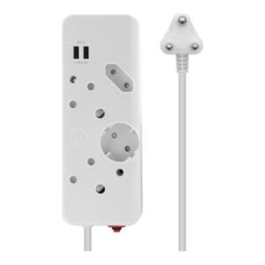 Ellies 4 Way Multiplug, 2 x USB 2.4A - 0.4M - White